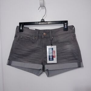 LEVI'S DENIZEN LOVE STRETCH GRAY DENIM SHORTIE SHORTS FOLDED CUFF 7
